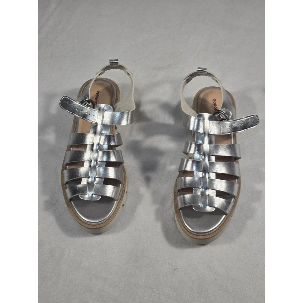 Sonoma Goods For Life Silver Metallic Gladiator Platform Sandals Womens 9.5